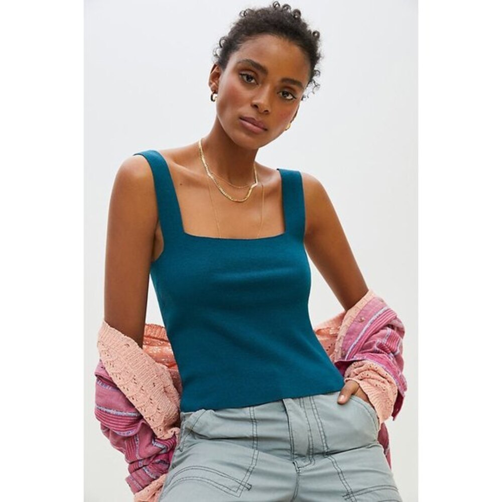 Blue Anthropologie Square Neck Sleeveless Camisole Tank (NWT)